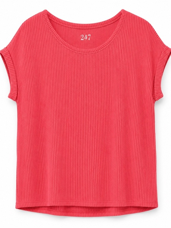 24/7 Maurices Tops - 24/7 Women's Pink Ribbed Short Sleeve Tee